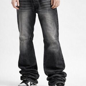 MNML Stacked Denim Jeans Mens 42x36 Black Washed Button Fly‎ Streetwear